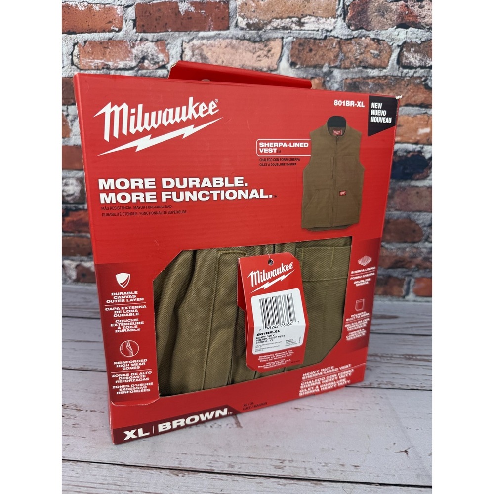 Milwaukee 801BR-XL Heavy Duty Sherpa-Lined Vest Men's XL Brown New Workwear